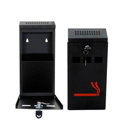 Black Steel Wall-Mounted Outdoor Ashtray