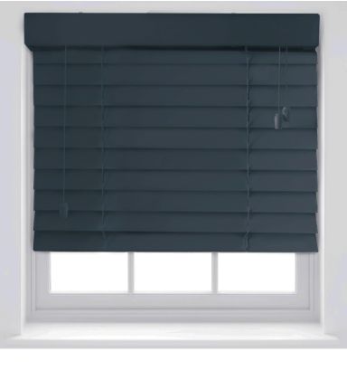 Furnished Luxury Dark Grey Wood Effect Venetian Blinds 50mm Trimmable Up To 120cm x 150cm